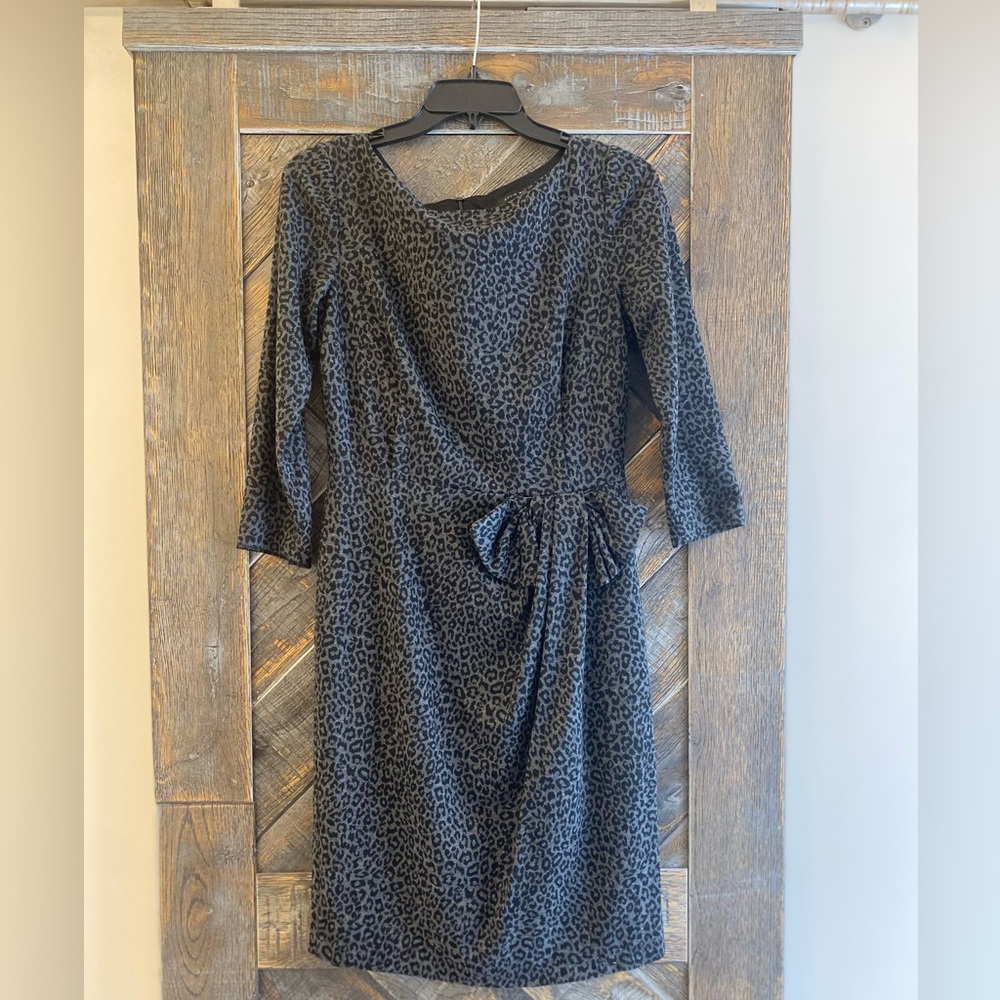 David Meister Black Leopard Long Sleeve Dress